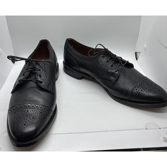 10.5 ALLEN EDMONDS SANFORD Men's Cap Toe Shoes Derby Black Leather - Picture 1 of 13